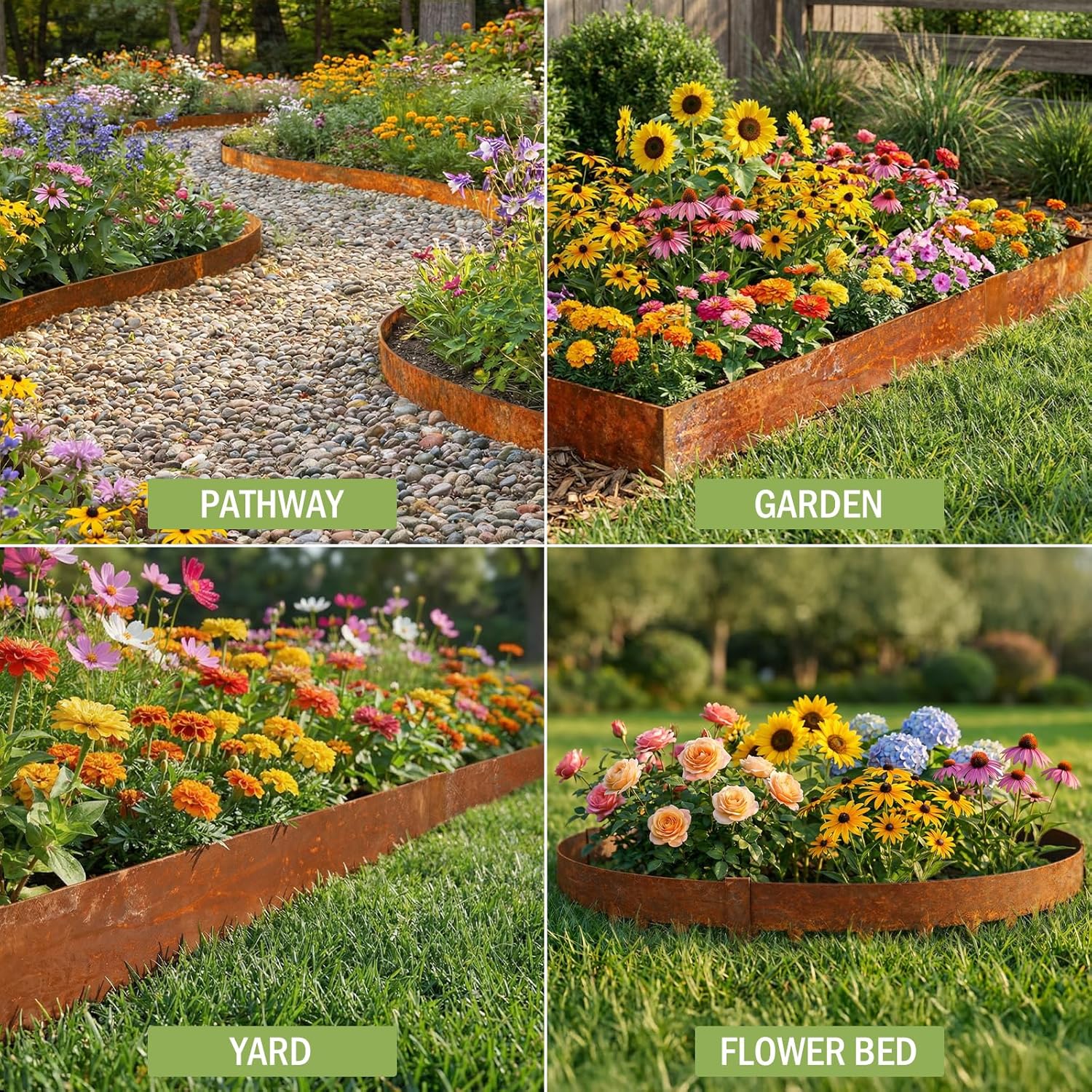 33ft. Metal Edging for Landscaping 10 Pack, 5 inch Rusted Steel Landscape Edging with 11 Stakes & Gloves, Bendable Hammer-in Garden Edging Border for Yard Pathway & Flower Beds (40" L x 5" H)