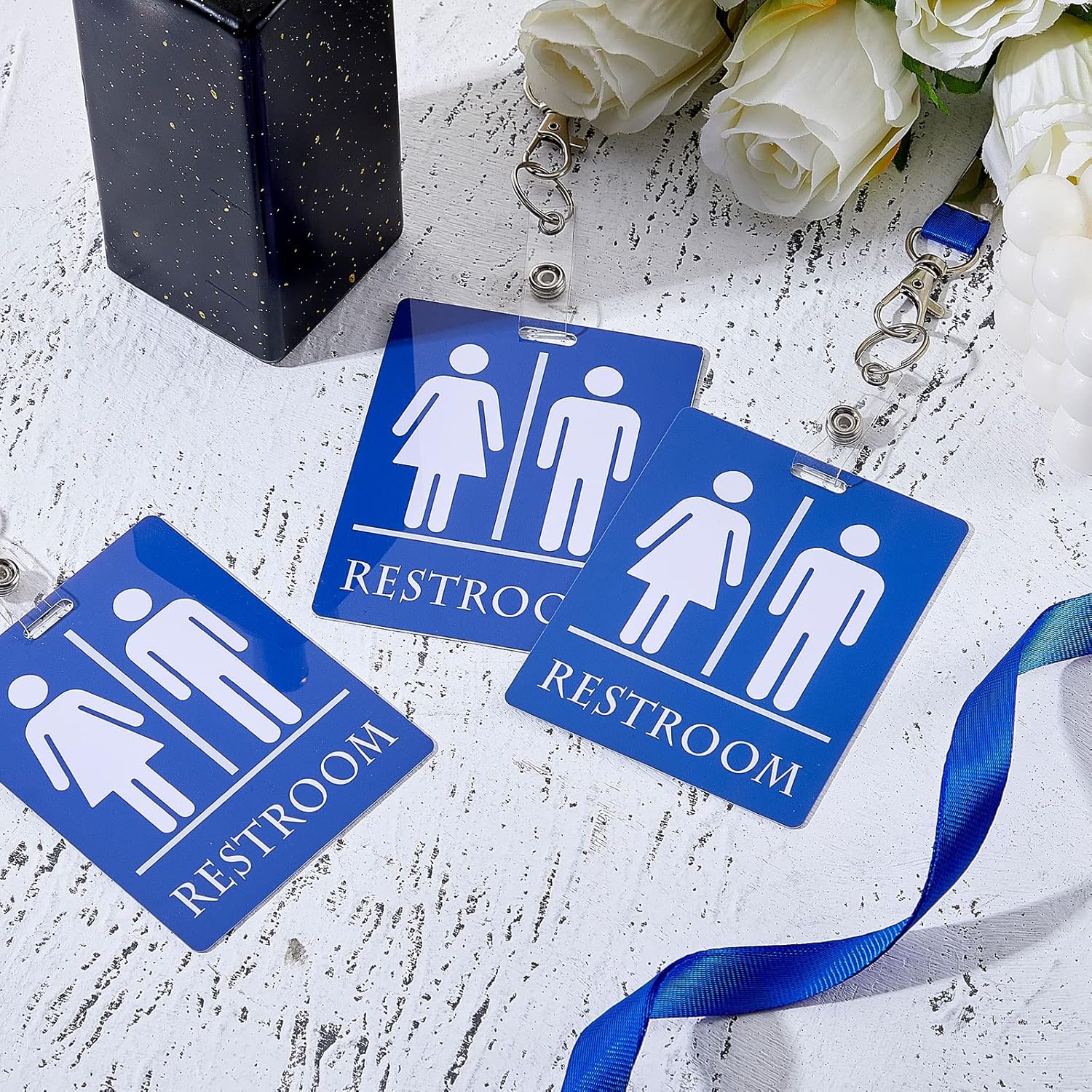 Tinlade 64 Set Bathroom Pass Restroom Hall Pass for Classroom with Keychain Holder with Lanyard for Women Men