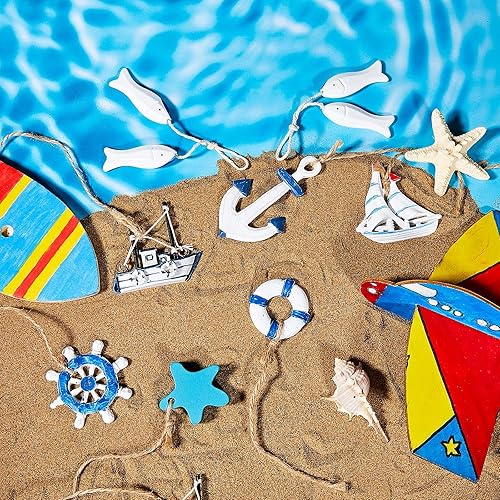 Miniatura 7 de Jetec 22 piezas de adornos náuticos de Navidad, árbol náutico costero, estrella de mar, ancla de la vida marina, decoración de playa para árbol de
