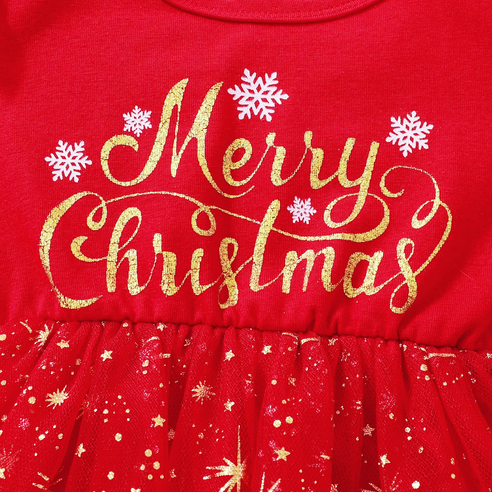 Conjunto de 2 piezas de vestido de tutú de tul de manga larga con estampado de letras, estrella, princesa, vestido de Navidad para niña pequeña