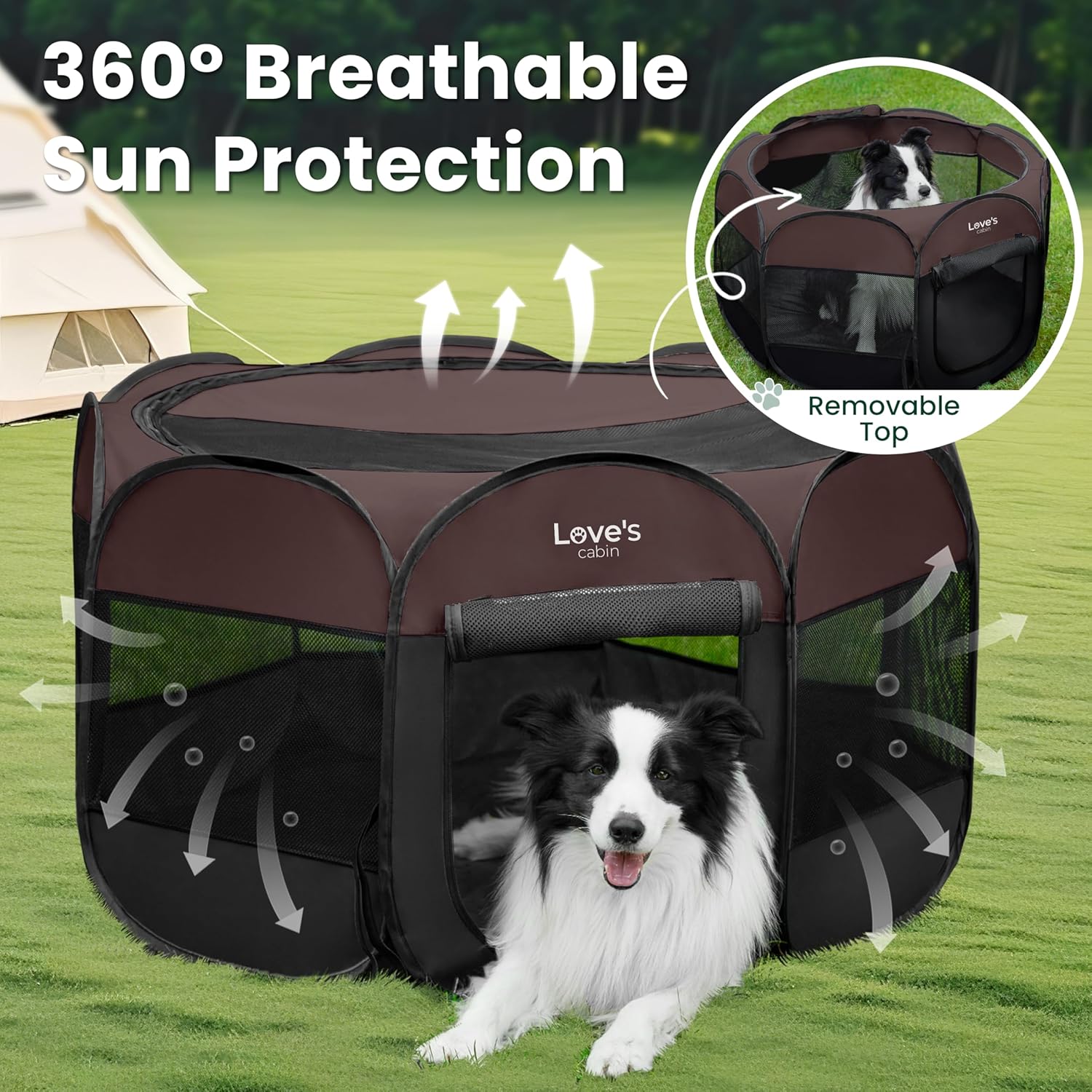 love's cabin pet puppy dog playpen, medium dog tent crates cage indoor/outdoor, portable playpen for cat, foldable pop up dog kennel playpen with carring case, removable zipper top, brown brown 30.0"l x 30.0"w x 23.0"h