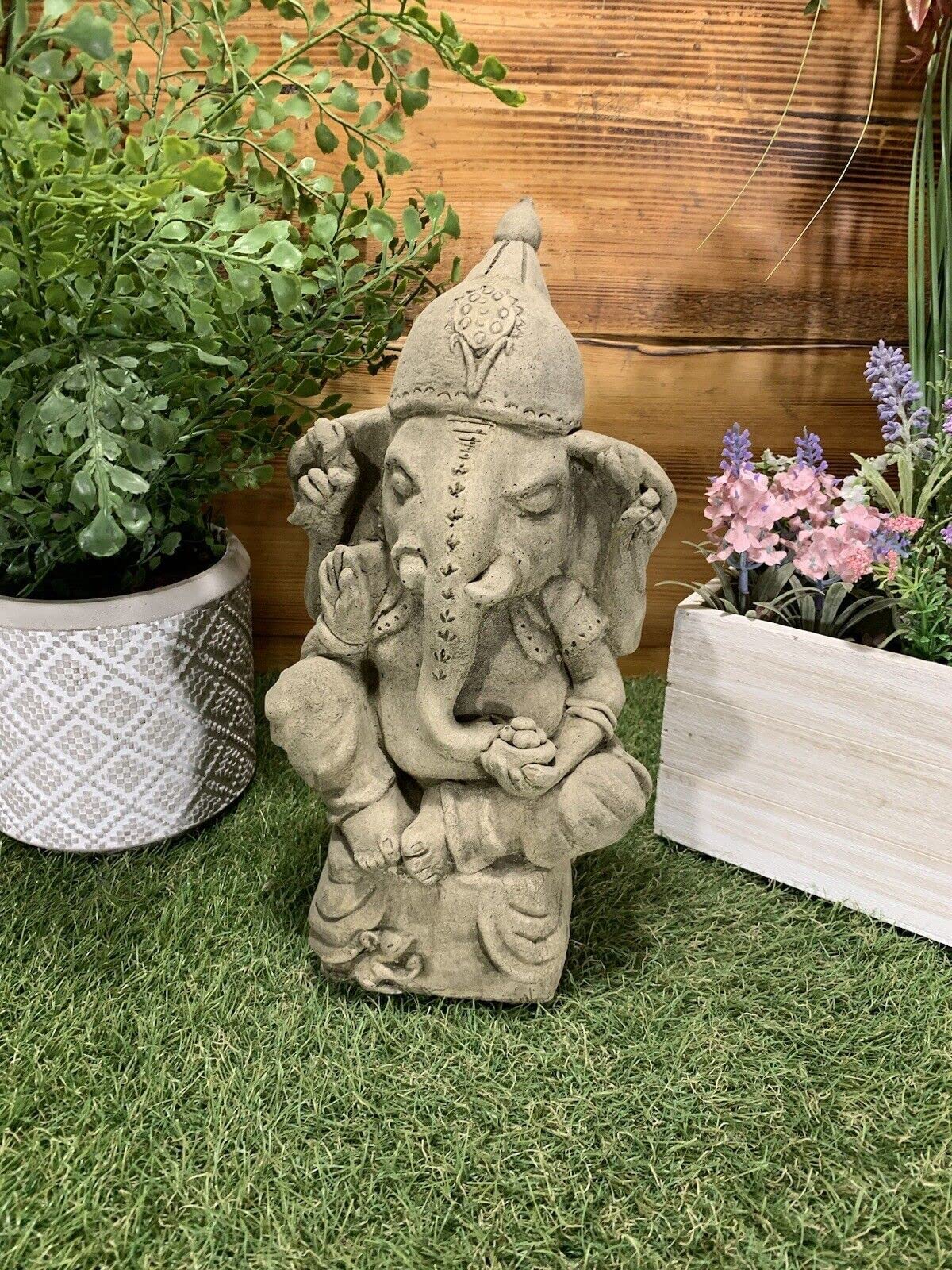 J And L Stone Ornaments Brown Stone Garden Sitting Ganesh Elephant God Buddha Statue Ornament
