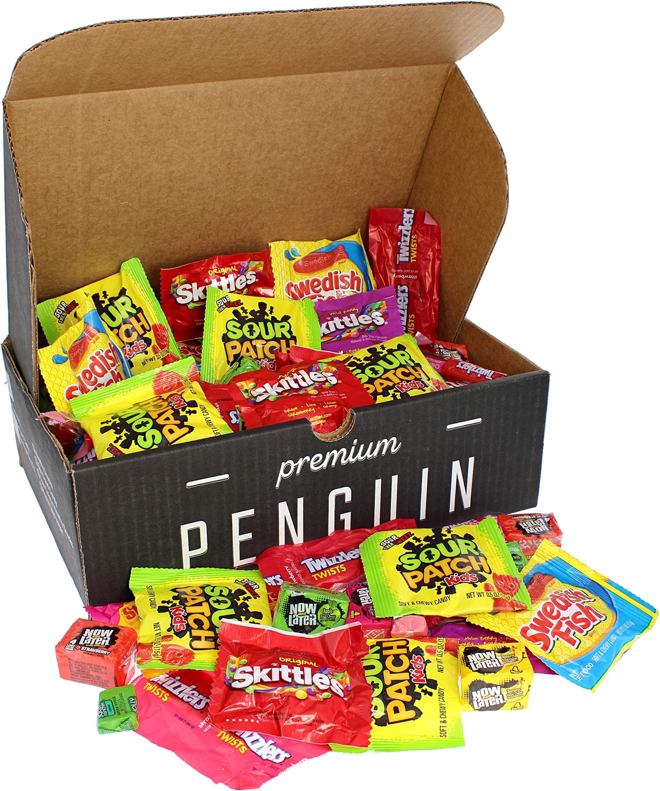 Premium Penguin Assorted Candy Gift Box Set- Bite Sized Candy Care Package Variety- Individually Wrapped Candy Snack Treats For Kids’ Birthdays, Parties, Movie Night, Holidays- Bulk Fun Mix For The Whole Family