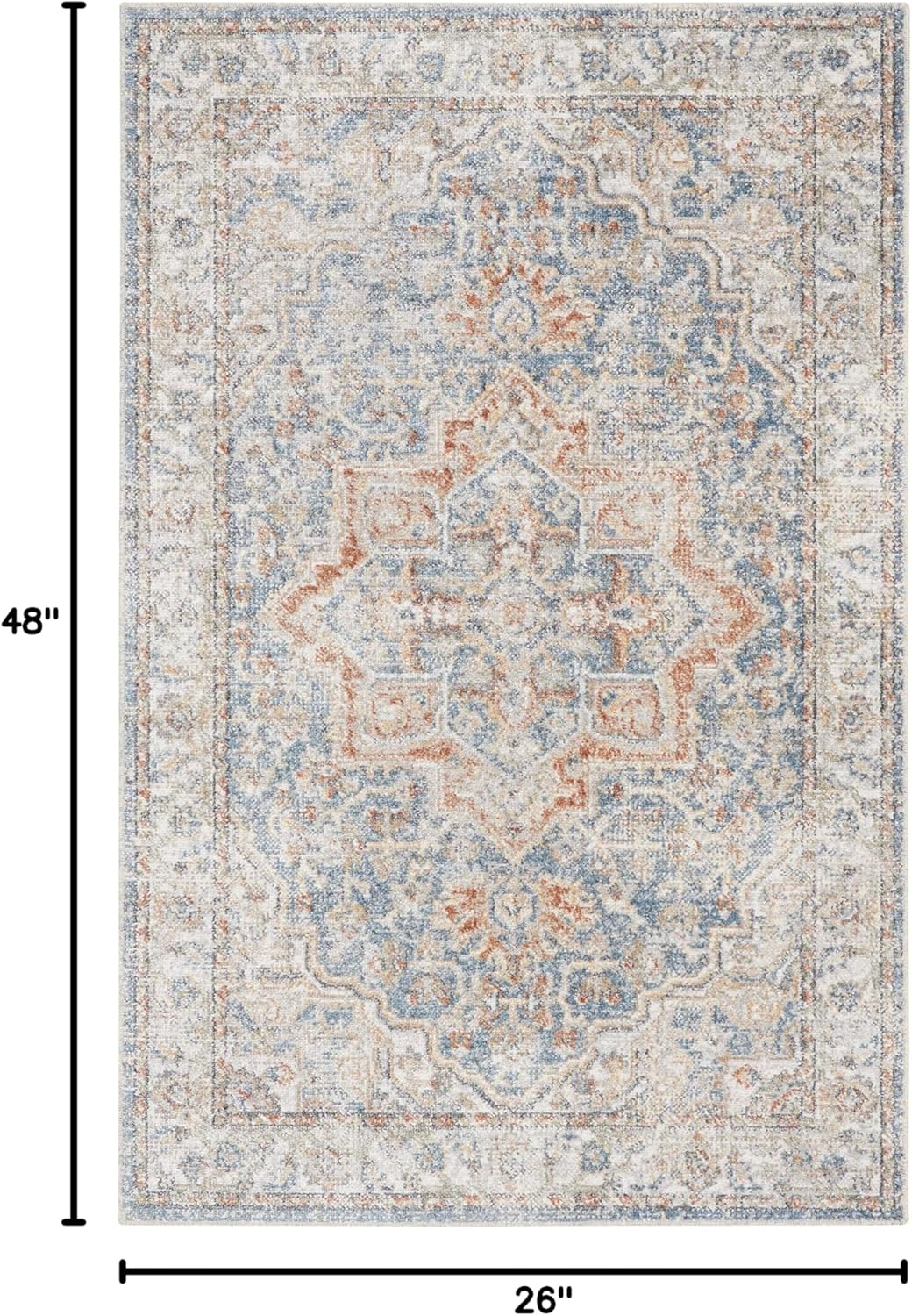 Nourison Home Astra Machine Washable Denim Multicolor 2'2" x 4' Area Rug - Easy Clean, Non Shedding, Bed Room, Living Room, Dining Room, Kitchen (2' x 4')