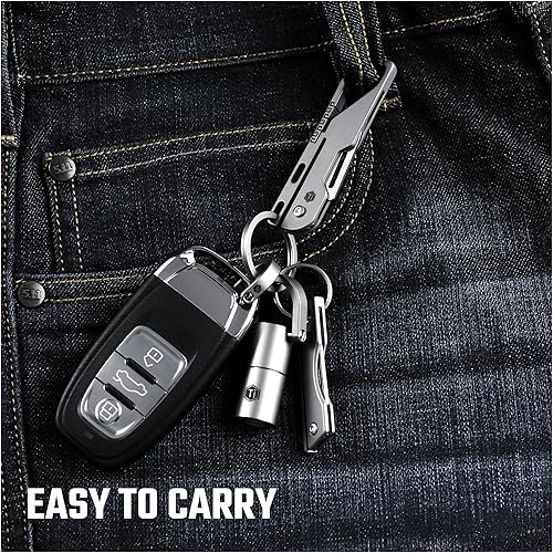 Miniatura 5 de KeyUnity KK09 EDC Cuchillo plegable de titanio con mosquetón para llevar a diario