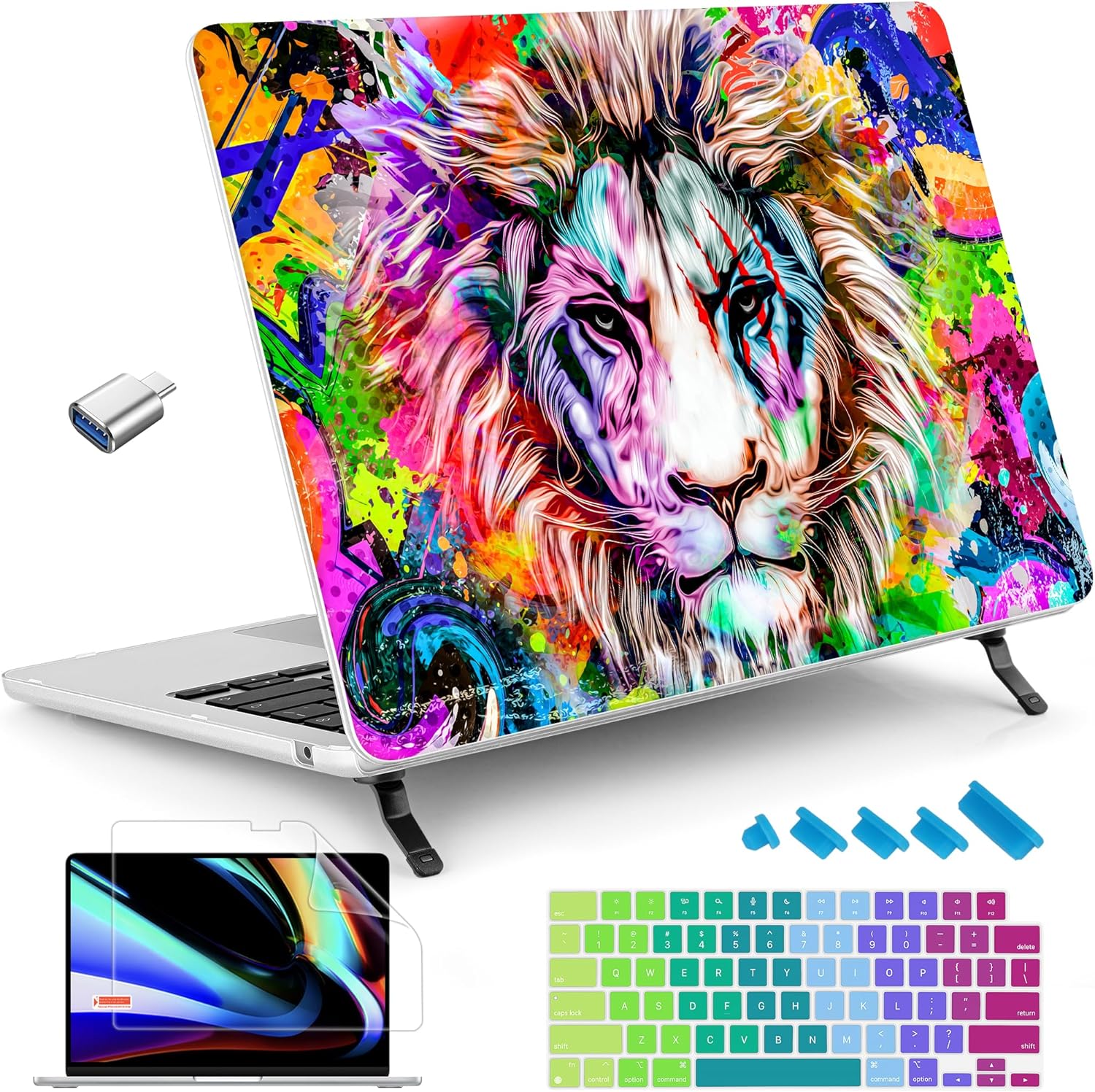 Tuiklol Case for MacBook Air 15 inch 2025 2024 2023 Model A3241 M4 / M3 A3114 / M2 A2941, Bracket Hard Shell Case with Keyboard Cover for MacBook Air 15.3’’ Cover, Lion