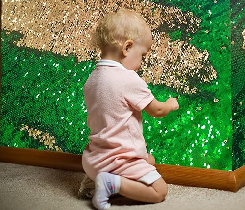 Miniatura 39 de Tela sensorial de lentejuelas para pared para niños, lentejuelas grandes de 0.2 pulgadas, materiales sensoriales para juegos inquietos para niños