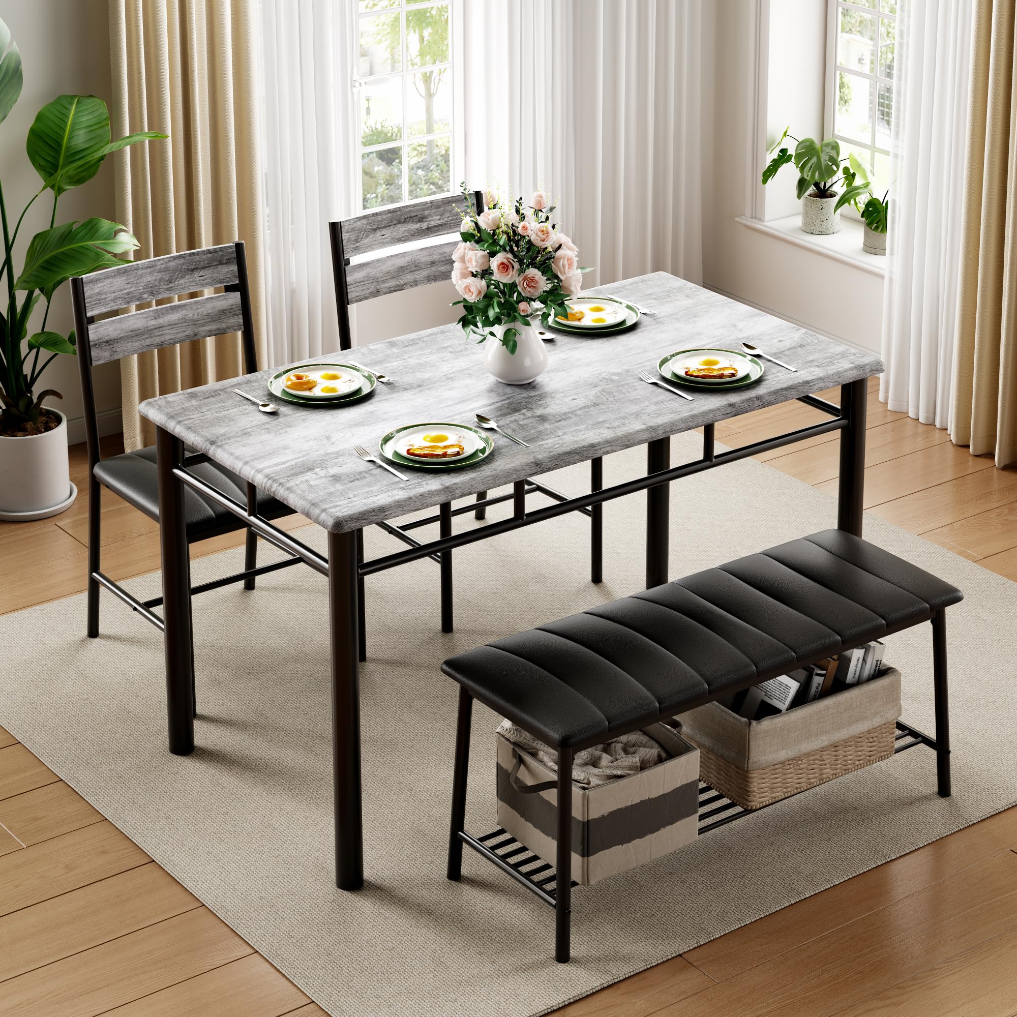 Best Dining Table for Small Space in 2026 3 IRONCK Dining Table Set for 4, Kitchen Table with Upholstered Bench and 2 Chairs — product photo
