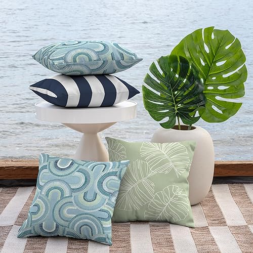 Vista 91 de Arden Selections Cojín decorativo para exteriores, paquete de 2, 16 x 16 pulgadas, aguamarina Leala Aqua Leala