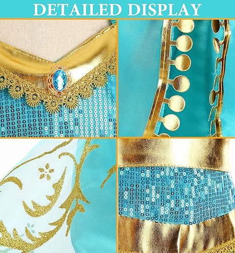 Miniatura 8 de Disfraz de jazmín para niñas, vestido de princesa árabe, para fiesta de cumpleaños, carnaval, juego de ropa de cosplay de jazmín