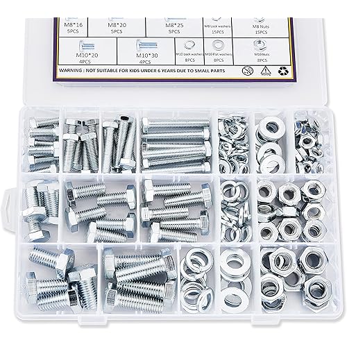 ZTF 188PCS M6 M8 M10 Hardware Nuts and Bolts Assortment Kit, Heavy Duty Metric Machine Screws Nuts Washers, 9 Most Common Sizes Zinc Alloy Steel Grade 8.8 (M6 M8 M10 Kit)