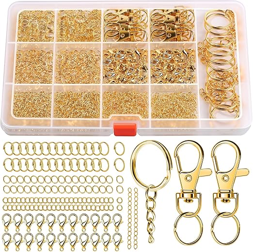 LEOBRO Jump Rings, 968pcs Keychain Making Kit, Keychain Clip and Key Ring, Key Chain Rings, Lobster Claw Clasps for Keychains, Charm Bracelet Jewelry, Gold