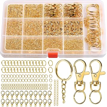 LEOBRO Jump Rings, 968pcs Keychain Making Kit, Keychain Clip and Key Ring, Key Chain Rings, Lobster Claw Clasps for Keychains, Charm Bracelet Jewelry, Gold