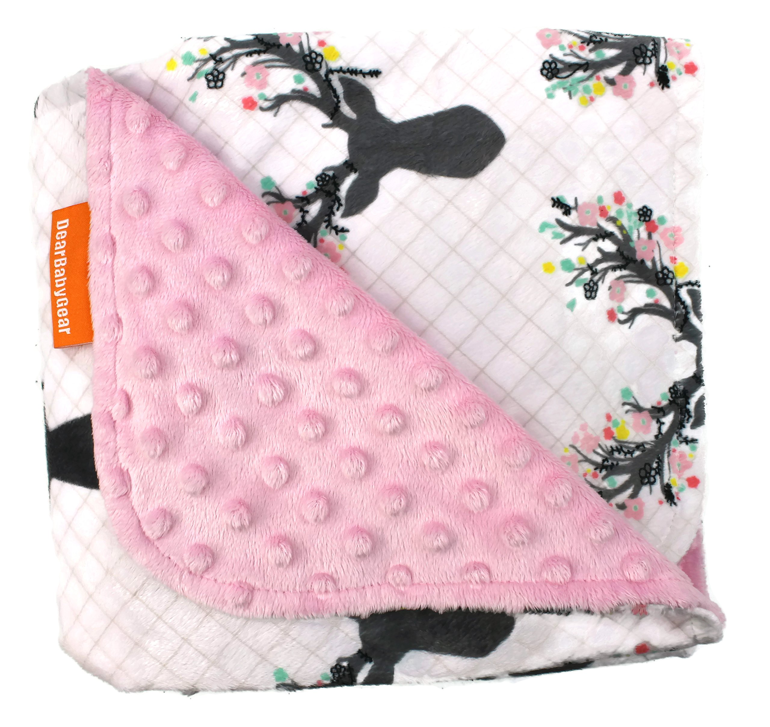 Dear Baby Gear Luksusowe koce dziecięce, niestandardowe kwiaty poroża z nadrukiem Minky Róże Kwiaty, Różowe Minky Dot