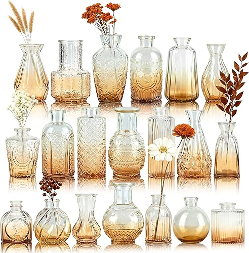 Miniatura 11 de Der Rose Juego de 12 jarrones de vidrio ámbar, pequeños jarrones para flores, centros de mesa rústicos de boda y decoración del hogar