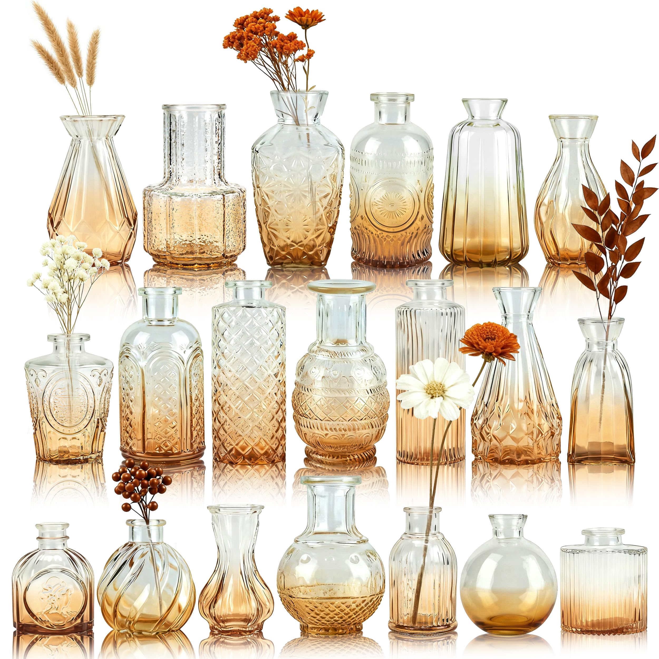Der Rose 20 Pack Glass Vase Set for Flowers Amber Bud Vase in Bulk for Rustic Wedding Decorations Floral Arrangements Home Table Centerpieces Decor — image 1