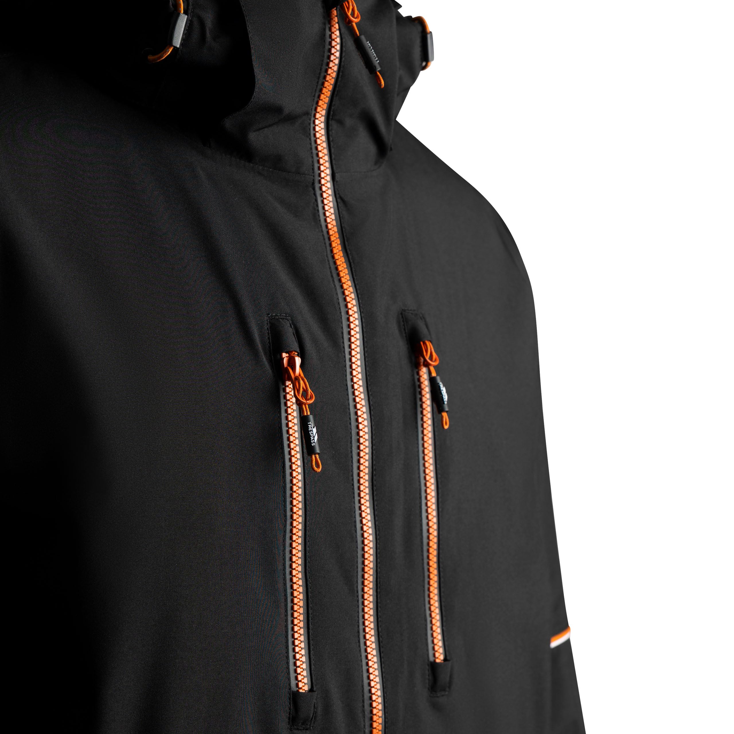 Trespass Joseph - Chaqueta de esquí para hombre, acolchada, impermeable, resistente al viento, capucha desmontable, cremalleras repelentes al agua, bolsillos en el pecho e inferiores, falda de nieve