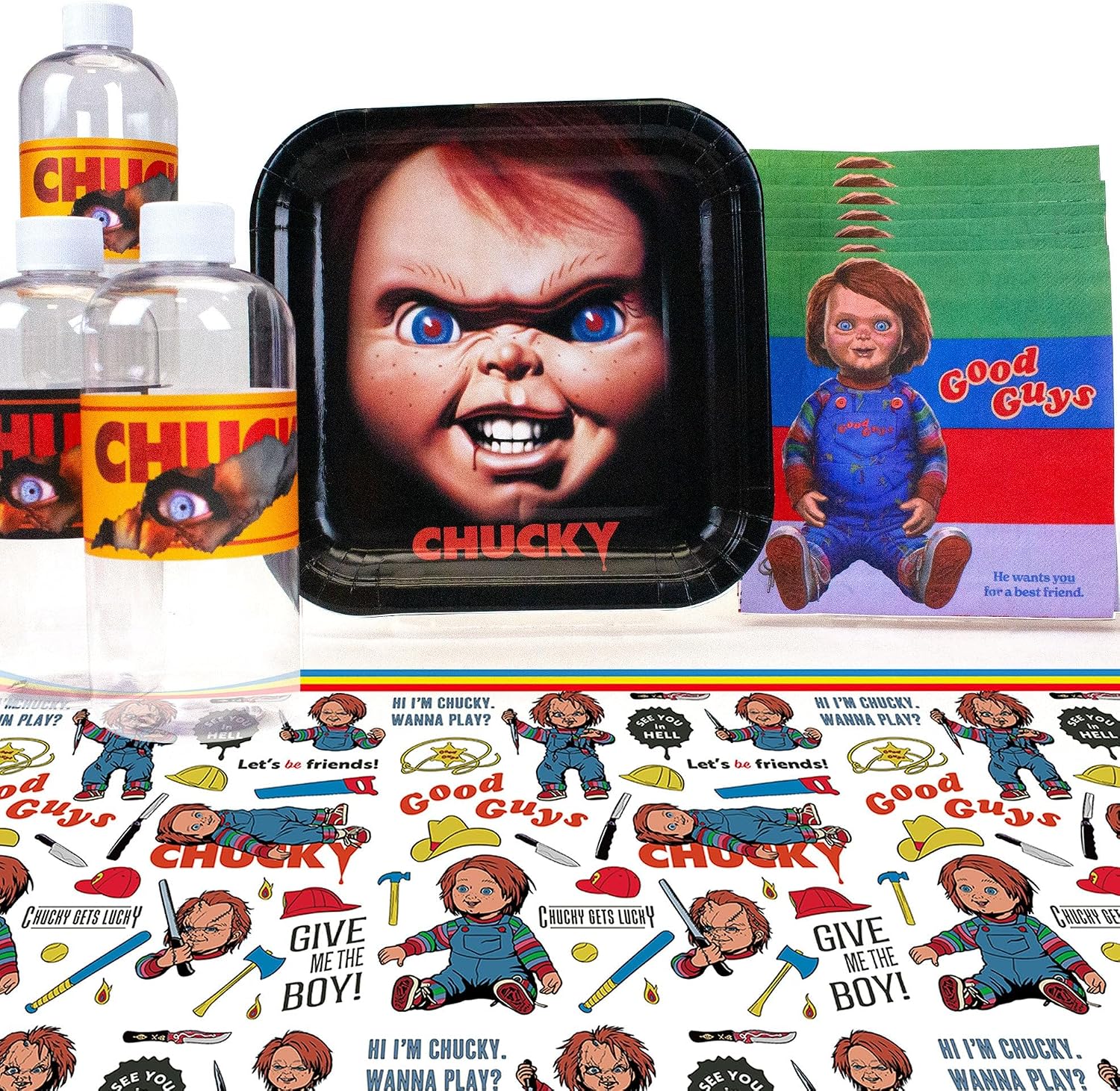 Chucky Party Supplies for 8 Guests (Basic) - Halloween Birthday Decorations with Plates, Napkins & Table Cover - Officially Licensed Horror Theme!