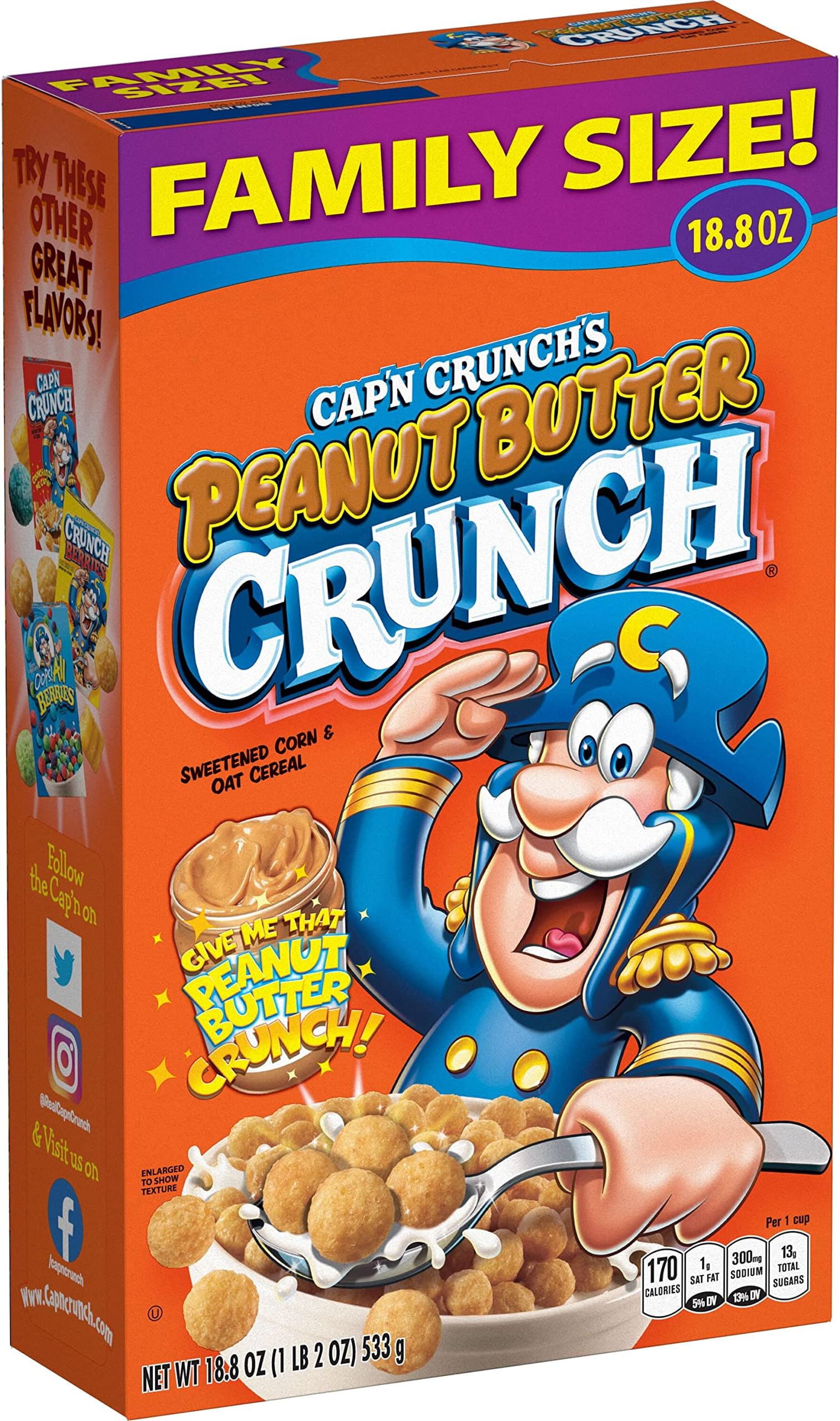 Cap'n Crunch Cereal, Peanut Butter, 18.8oz Box