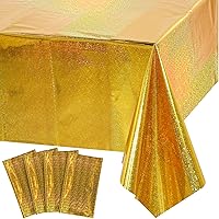 Vista 13 de Paquete de 4 manteles de plástico iridiscente brillantes desechables láser rectangulares, cubiertas de mesa, mantel de papel holográfico