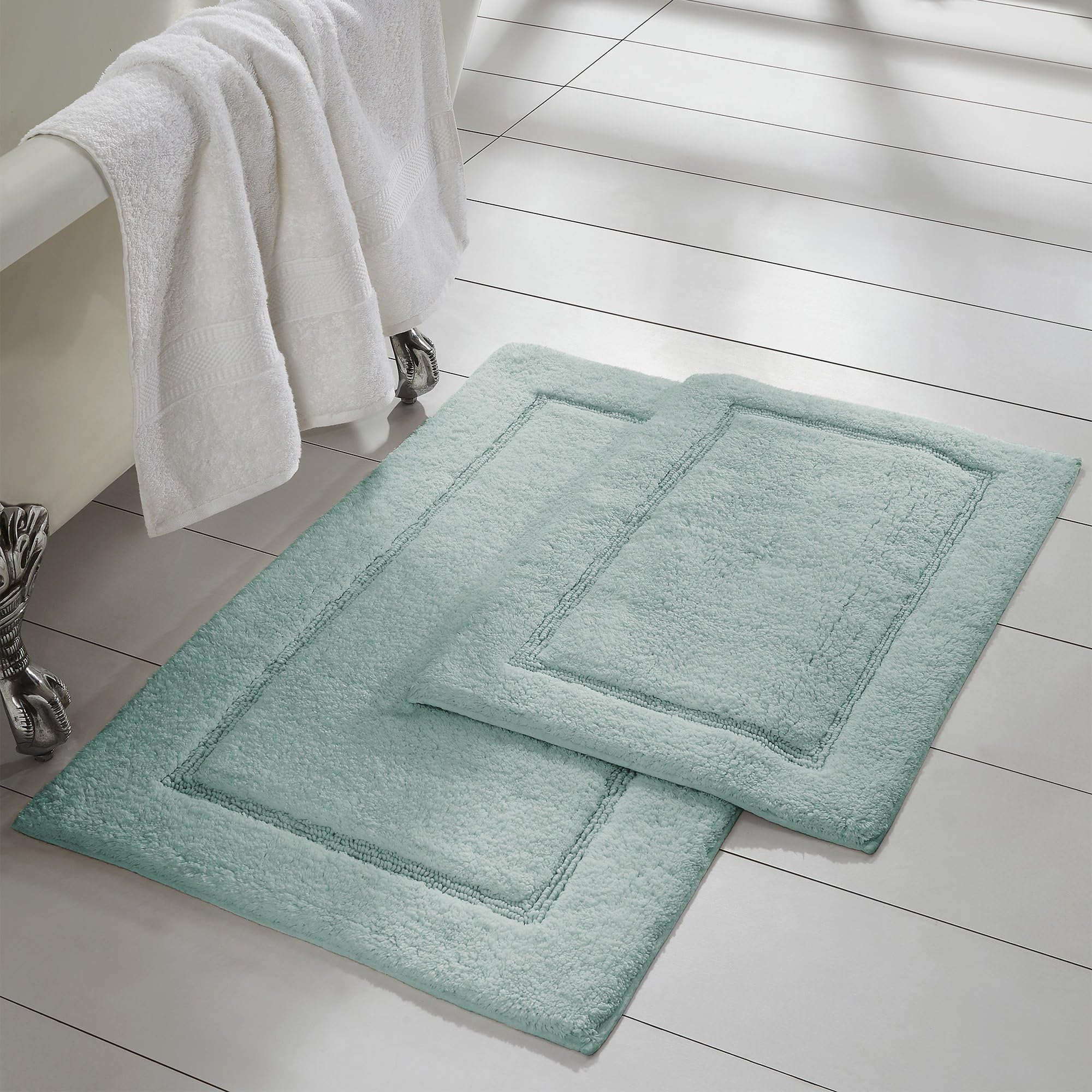 2-Pack Luxury Bath Mat Set - Solid Loop Soft Combed Cotton - Non-Slip Backing for Restroom Floors - 17-inch x 24-inch & 21-inch x 34-inch Absorbent Bathroom Mats