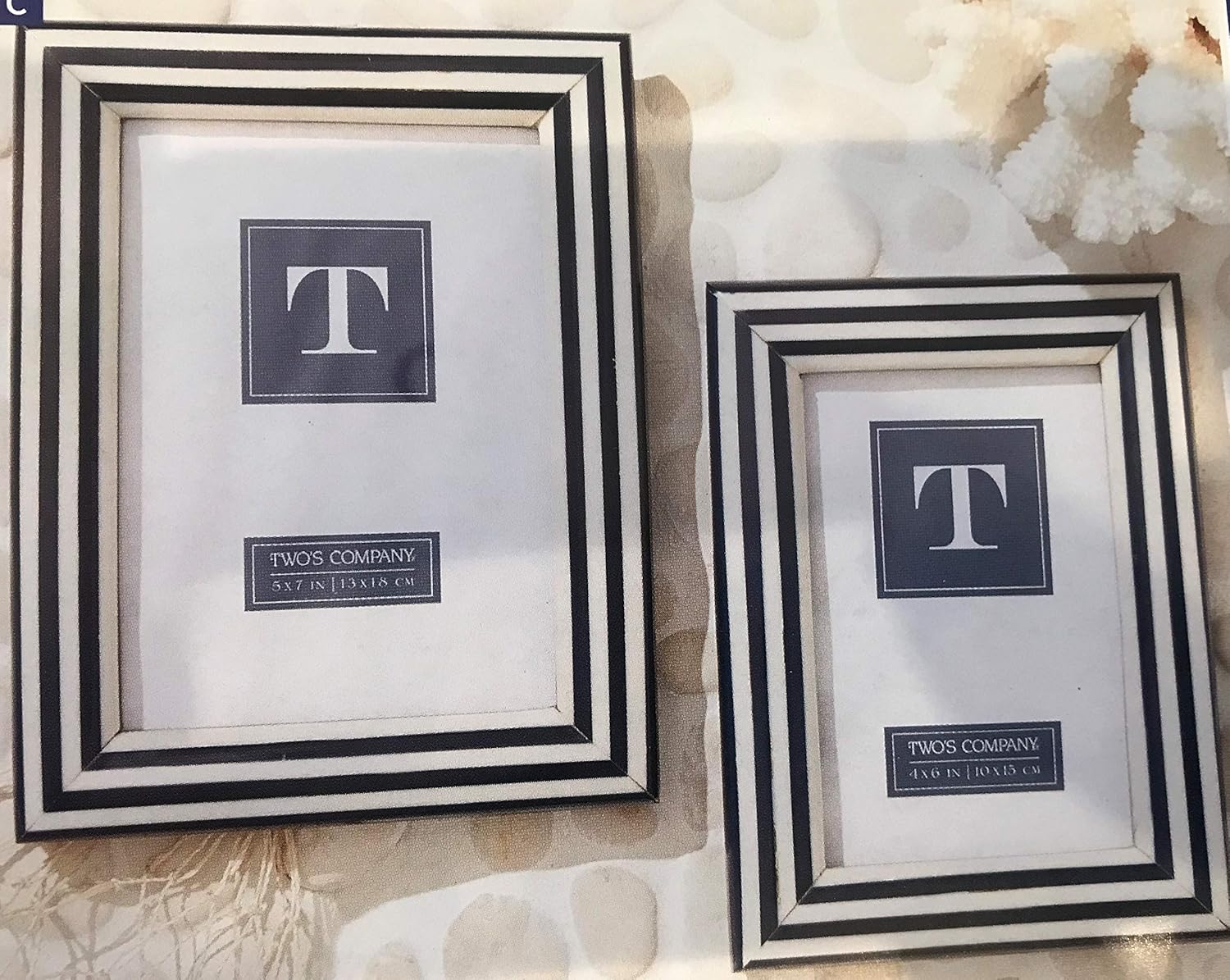 Two's Company Set of 2 Nautical Stripe Photo Frames 4" X 6" and 5" X 7"