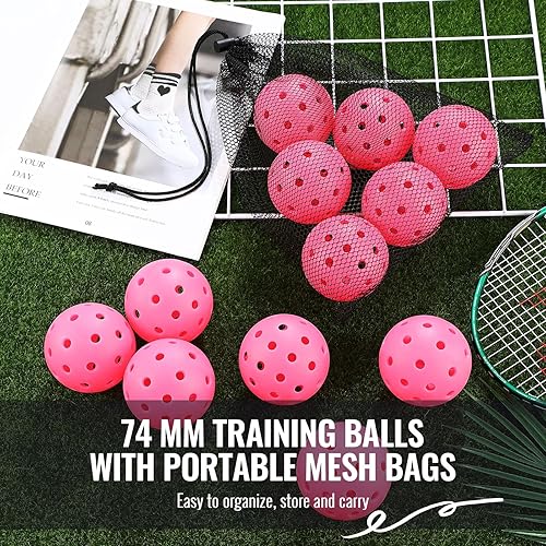 Miniatura 5 de Ceenna 12 pelotas de béisbol de plástico para práctica, 40 agujeros, bolas de entrenamiento para exteriores, 2.913 in, con bolsas de malla, ejercicio