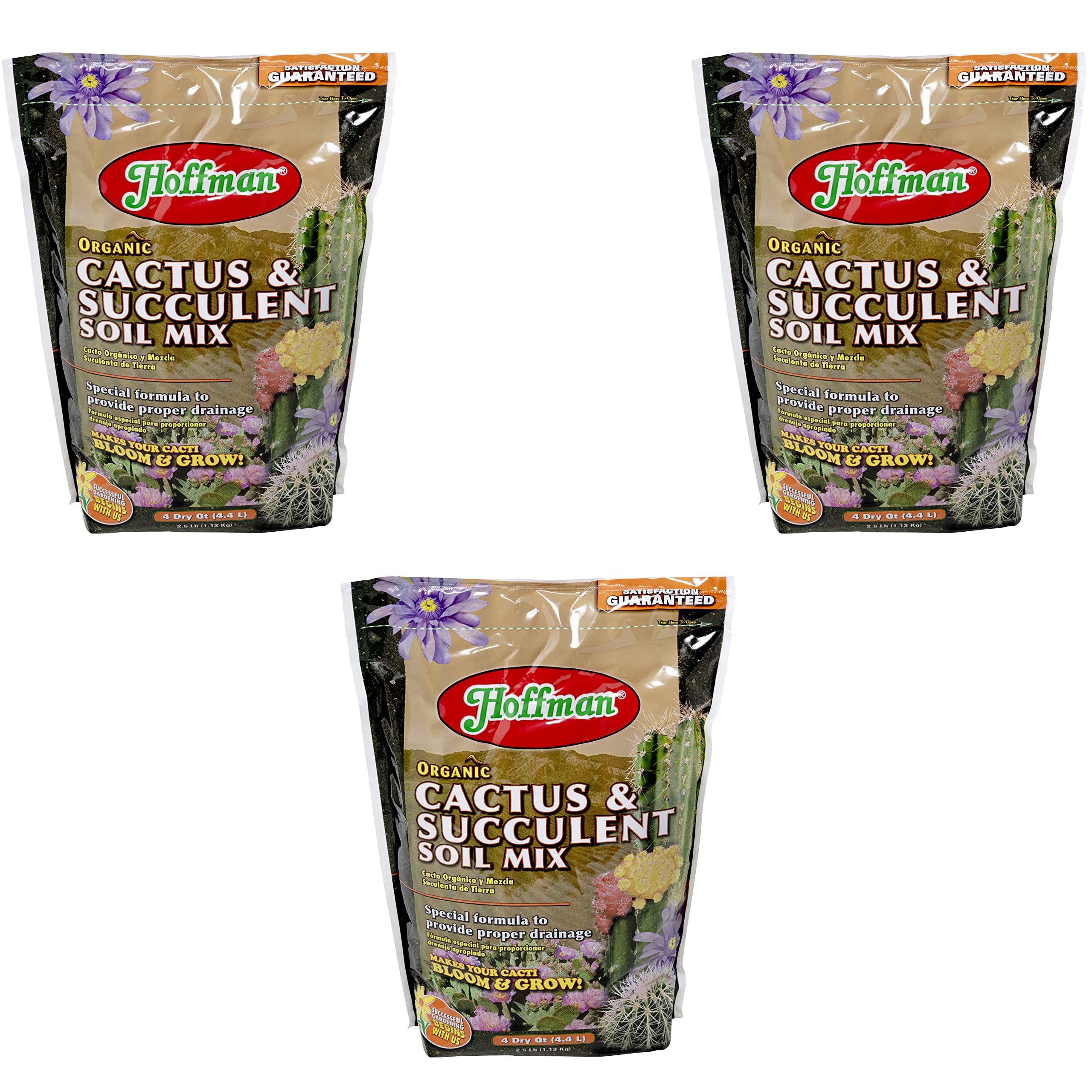 Hoffman Organic Cactus and Succulent Soil Mix to Provide Proper Drainage and Improve Growth in Cacti, 4qts, 3 Pack