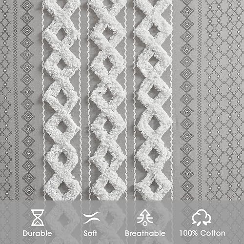 Miniatura 3 de INK+IVY Imani Cortina de Panel Único 100% Algodón Chenilla Mechada Estampado Geométrico de Rayas Aspecto de Mediados de Siglo Bolsillo para Barra