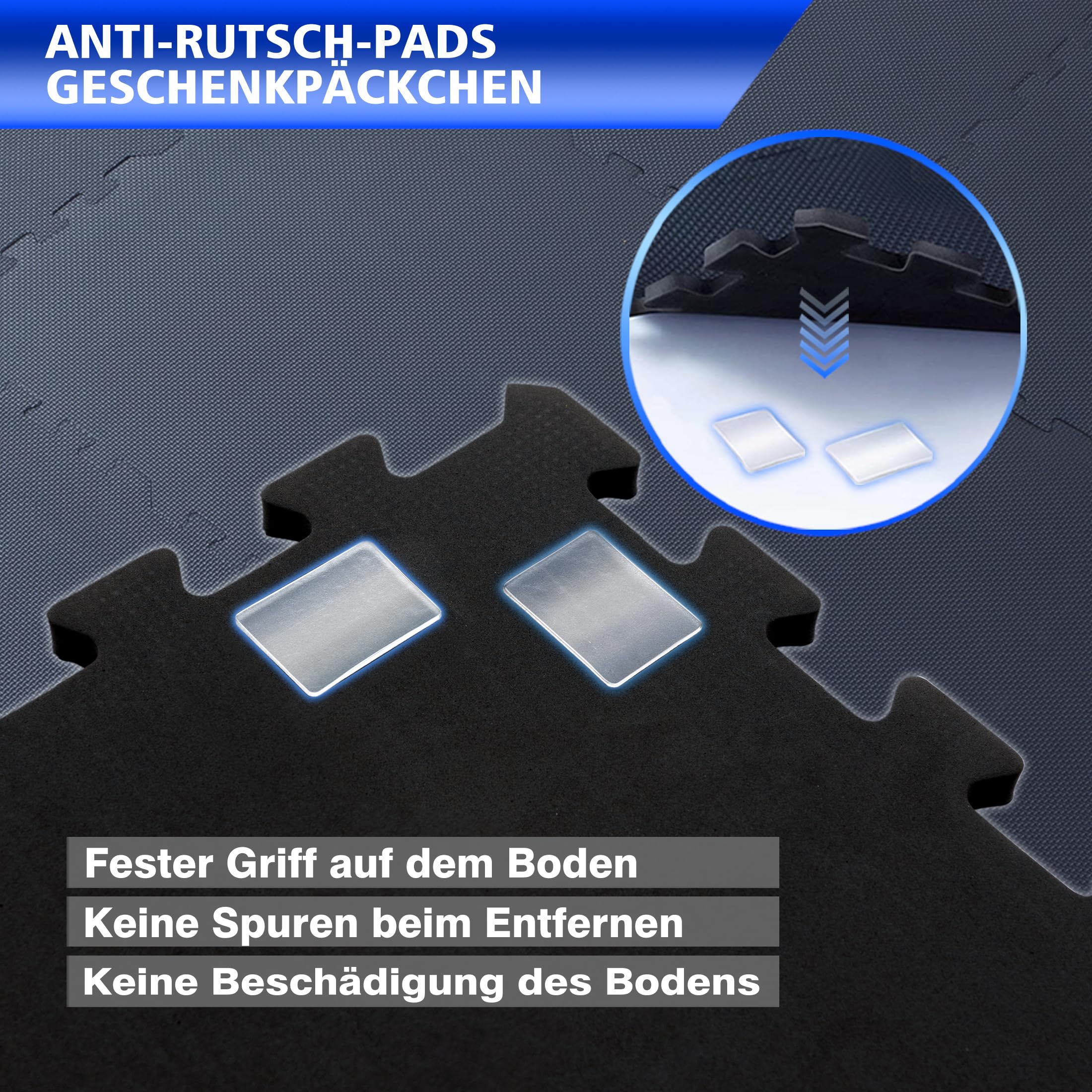 Bodenschutzmatte Sportmatte Puzzlematte Fitnessmatte rutschfest Bodenschutz Pool Unterlegmatte | 58x58x2.5 cm | schwarz,blau und grau | 6, 12,18 Teile