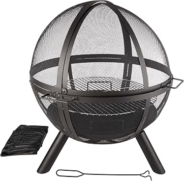 Outdoor Fire Pit Sphere - 30 Flaming Ball Fire Pit with Grill for Barbequing - Firepit Grill Wood Fire Pits for Outside Patio Decor by Pure Garden