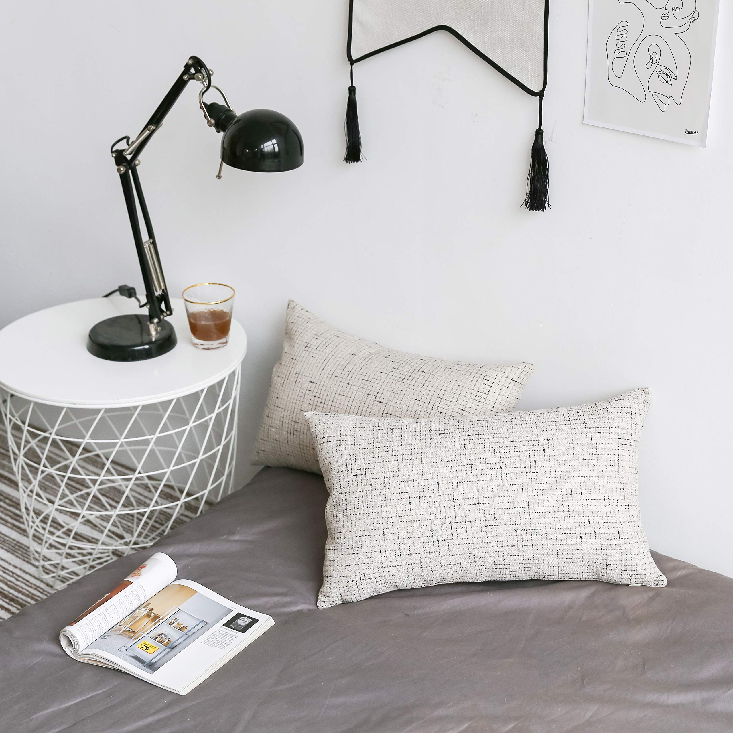 Kevin Textile Faux Linen Rectangular 3 Tone Woven Fine Throw Pillow Sham Cushion Case Covers for Car/Couch/Chair Use, 12x20-inch(2 Packs, Birch Beige)