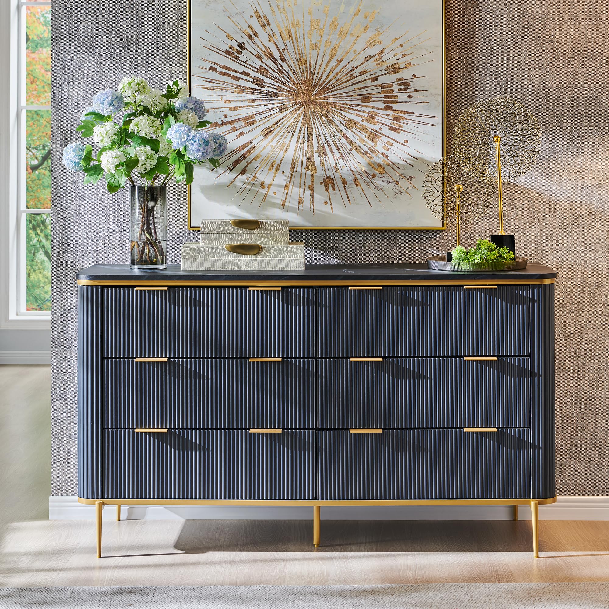 Amazon.com: T4TREAM Fluted 6 Drawers Dresser for Bedroom, 54" Wide Modern Dresser TV Stand, Gold Accents, Fluted Fronts, Wood Storage Dressers Organizer for Bedroom, Living Room, (Dark Grey) : Home & Kitchen Amazon.com: T4TREAM Fluted 6 Drawers Dresser for Bedroom, 54" Wide Modern Dresser TV Stand, Gold Accents, Fluted Fronts, Wood Storage Dressers Organizer for Bedroom, Living Room, (Dark Grey) : Home & Kitchen