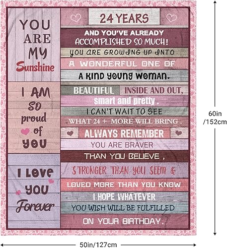 Miniatura 6 de Regalos de cumpleaños número 24 para ella, manta de 60 x 50 pulgadas, decoraciones de cumpleaños 24  Regalos de 24 años para mujeres  Ideas de