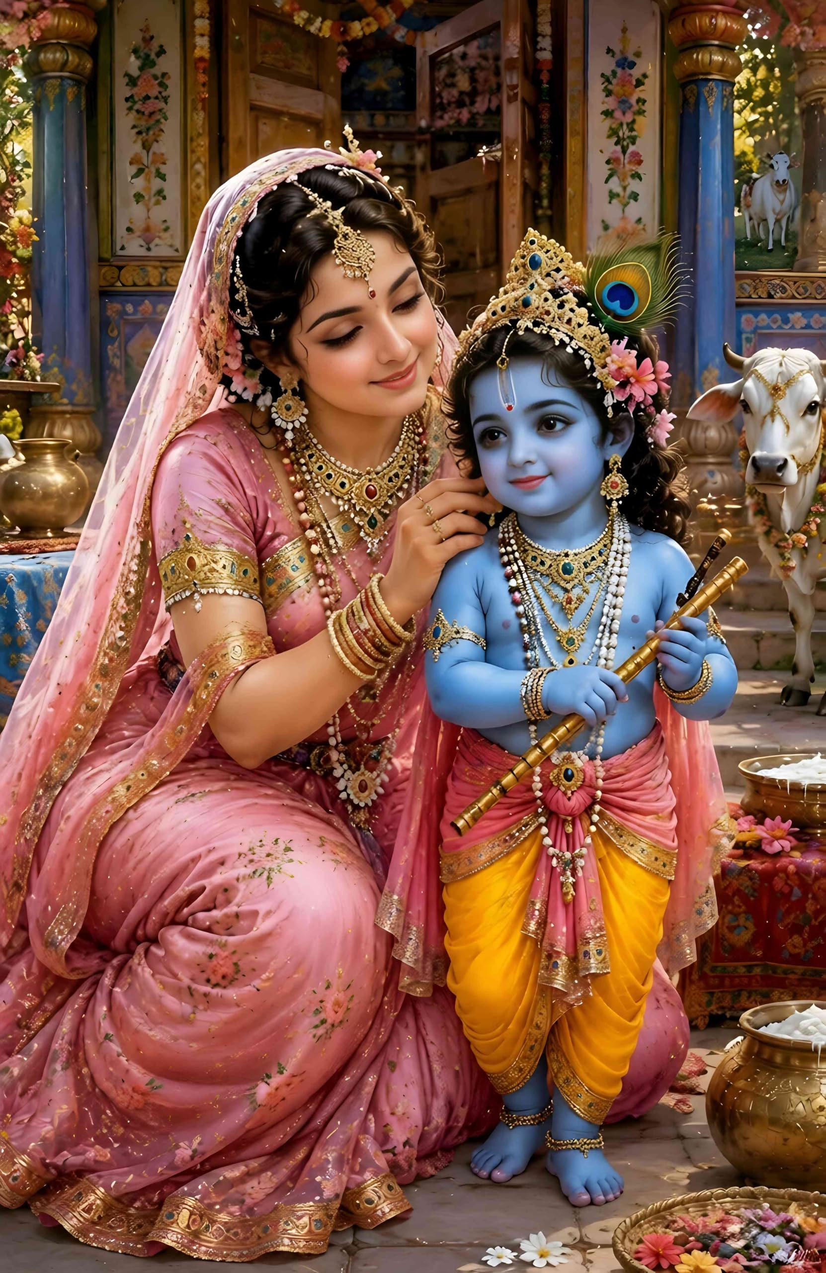Lord Krishna With Yashoda Maiya Wall Poster vinyl sticker poster For Home Decor,Office, Hall,Living Room, Bedroom, Kids Room 18 inch X 12 inch, Rolled-image-33