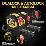 LEXIVON [2-Pack] 25Ft/7,5m Mesure de bande, DuaLock & AutoLock | 1-Inch Lame large avec revêtement en nylon, finition mat blanc & Imprimé de la règle double face jaune Ft/Inch/Fractions/Métrique (LX-204)