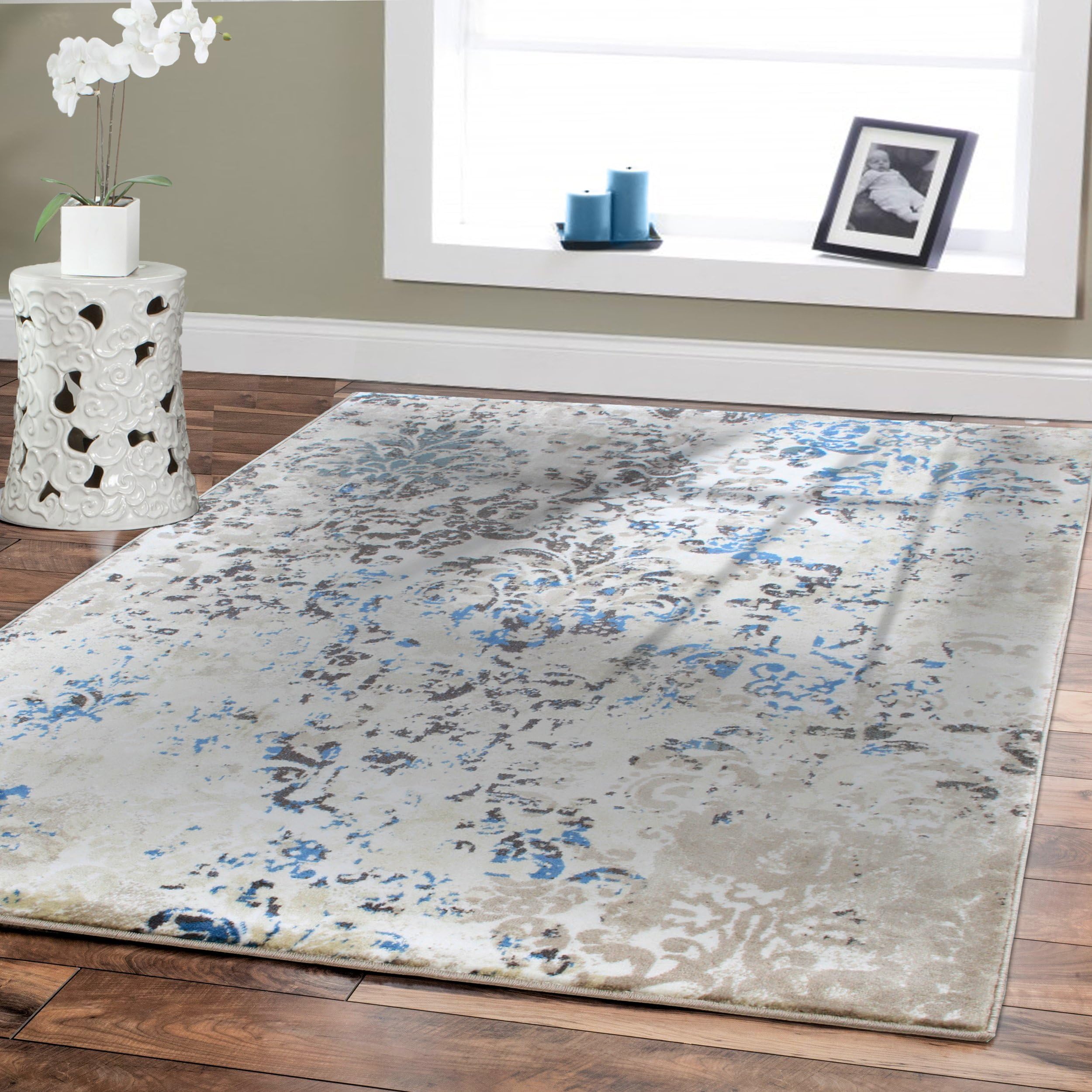 Premium Rug Large Rugs For Dining Rooms 8 by 11 Blue Beige Brown Cream 8x10 Area Rugs For Living Room Prime Cheap Rug Sets