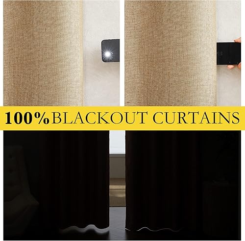 Miniatura 2 de NICETOWN Cortinas de lino 100% absolutamente opacas con forro blanco aislado térmico, camello, 52 pulgadas de ancho por 63 pulgadas de largo, 2