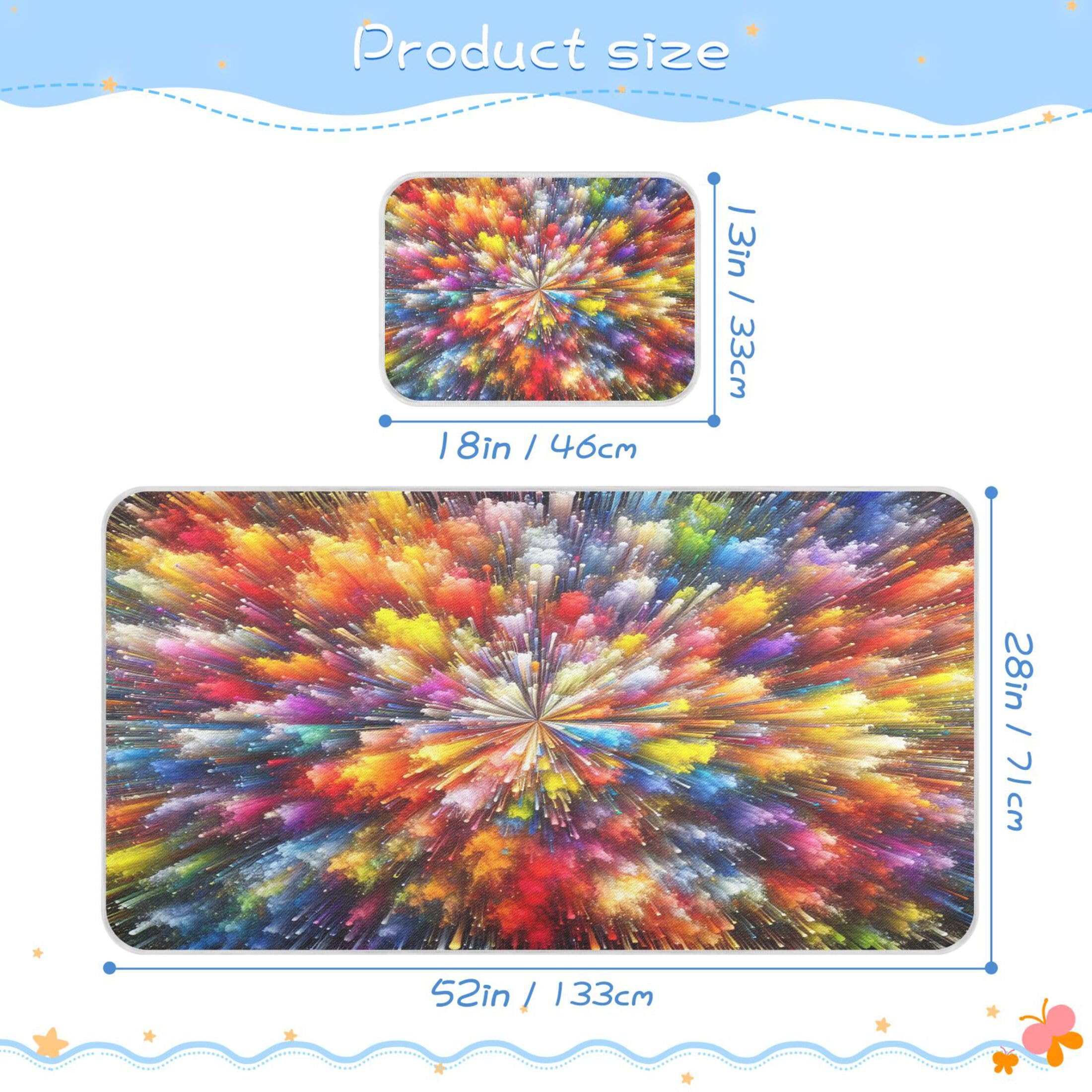 Burbuja Baby Cooling Mat Color Explosion Bed Pad Ice Silk Cool Mat for Crib Mattress, Sleeping Pad with Pillowcase for Girl Boy, 28x52 in