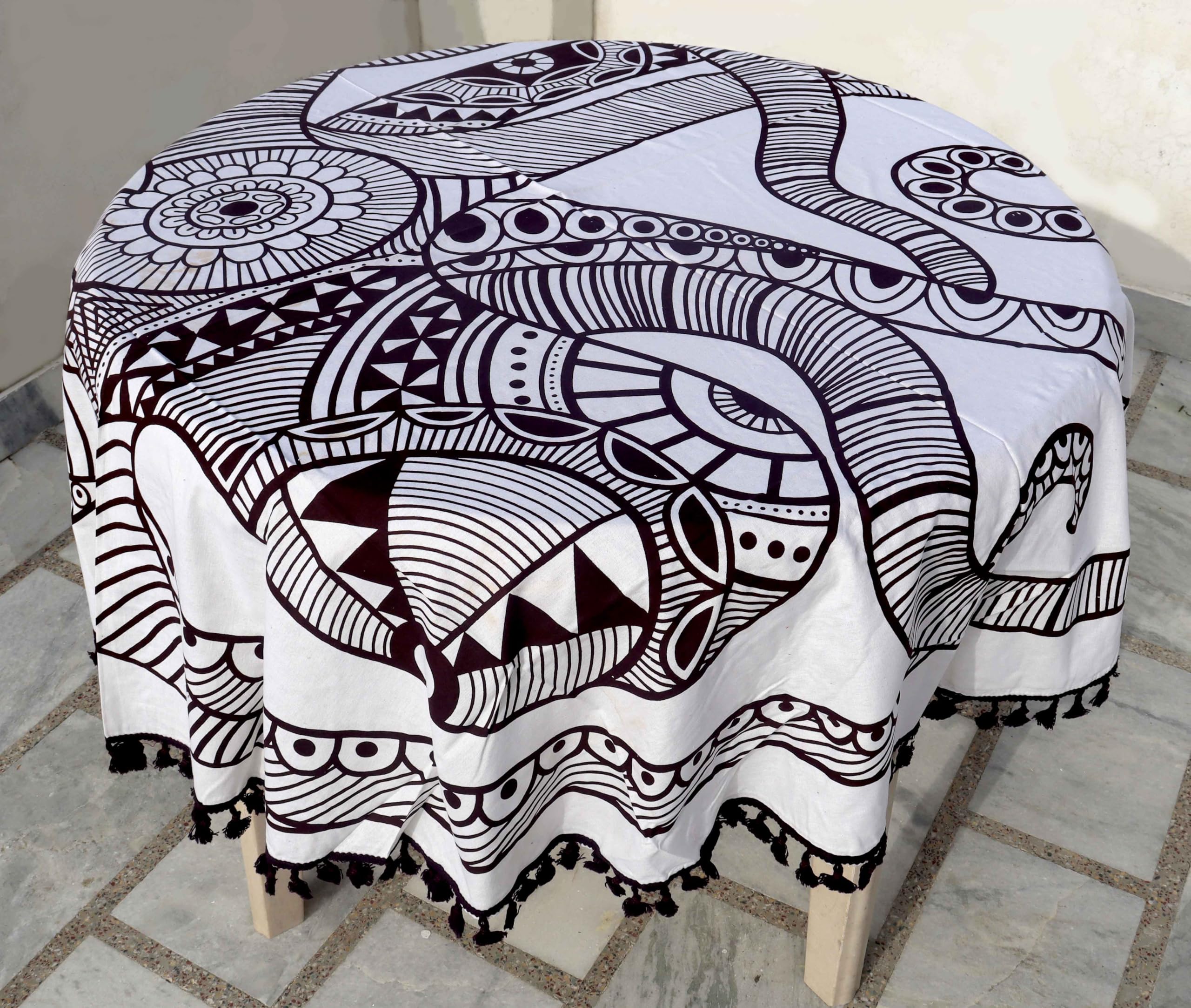 RHF 70 Inch Round Cotton Tablecloth | Multicolor Floral Printed Dining Table Cover for 4–6 Seater | Washable & Durable (Dark Maroon)-image-1