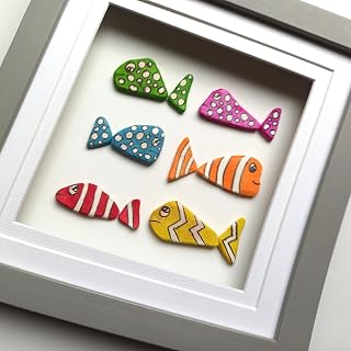 Colourful Sea Pottery Fish Framed Wall Art Bathroom Nursery Kids Room coastal decor