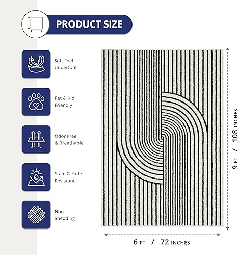 Miniatura 2 de Abani Nuevo Collection - Alfombra de área con diseño de nudo de arco blanco y negro de mediados de siglo, 6 x 9 pies, para sala de estar, dormitorio