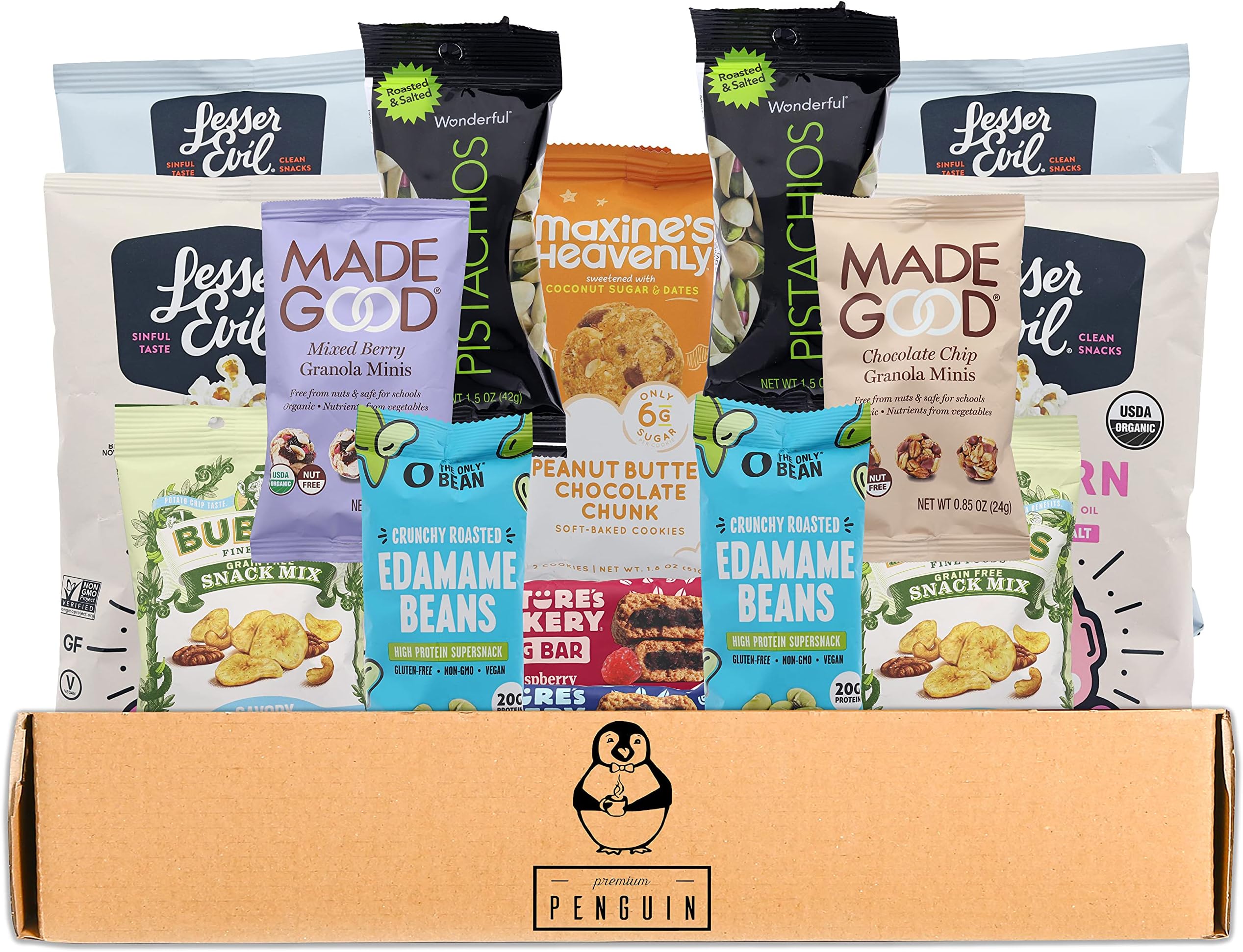 Premium Penguin Kosher and Vegan Care Package - (15 Count) An Assortment of Kosher and Vegan Snacks including Healthy Nuts, Bars, Snack Mixes, and More!