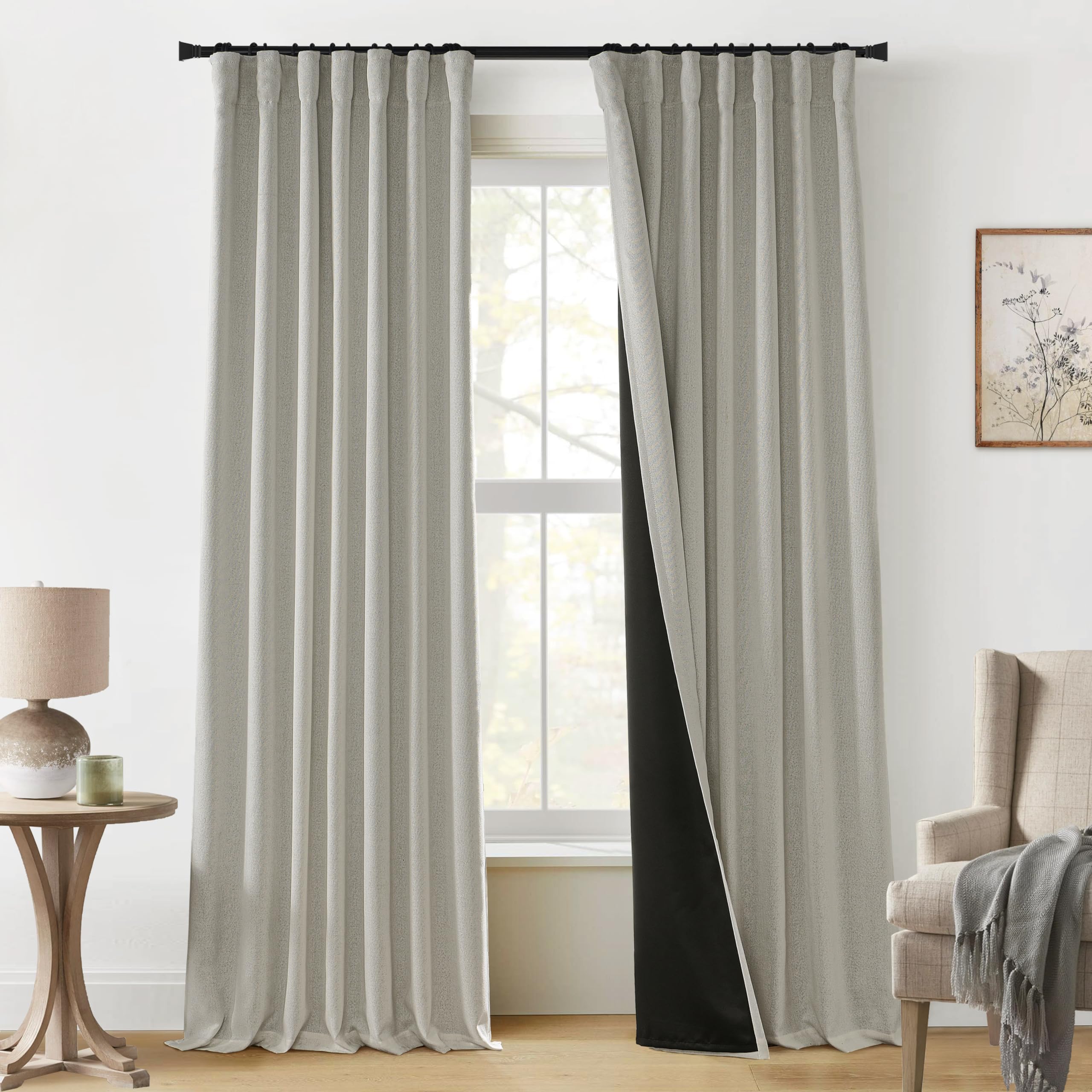 PANELSBURG Gray Beige Curtains 108 Inches Long for Family Room 2 Panels ...