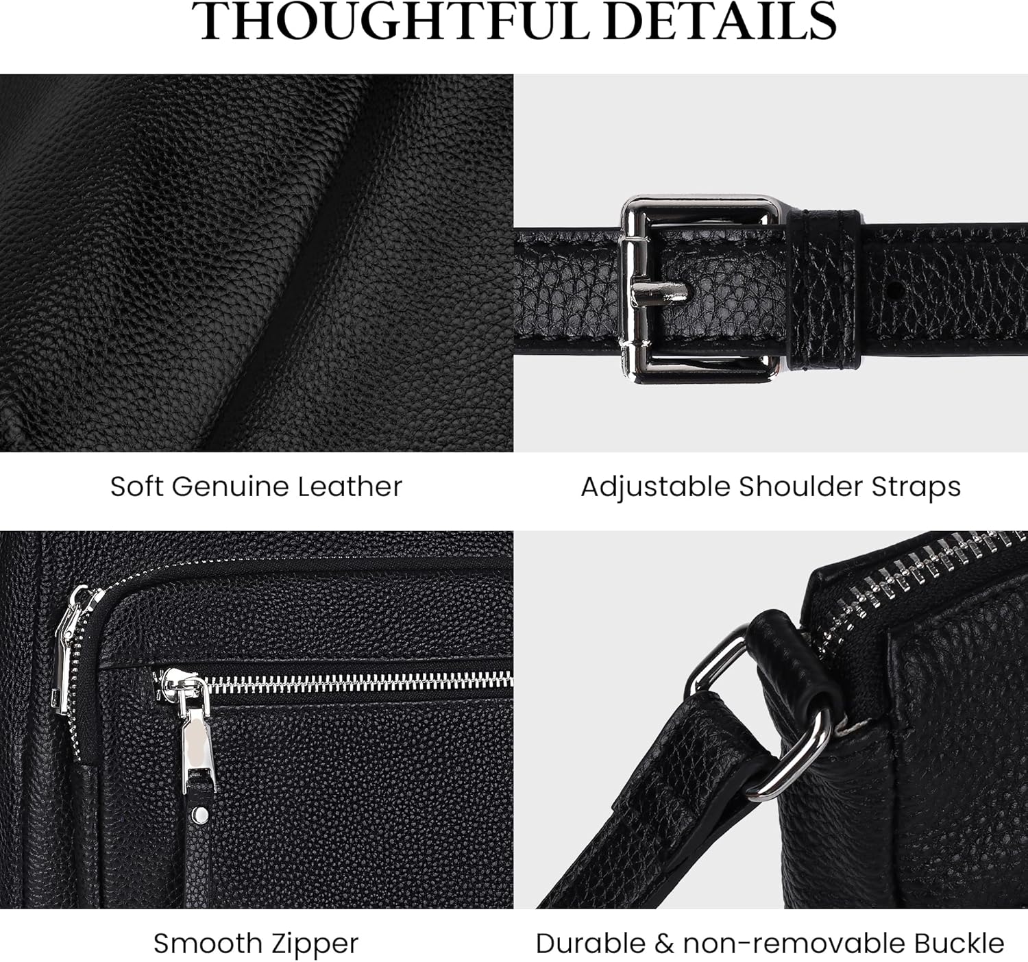 befen Genuine Leather Crossbody Bags for Women Medium Size RFID Blocking Leather Purse for Women with Multi Zip Pockets - Image 5