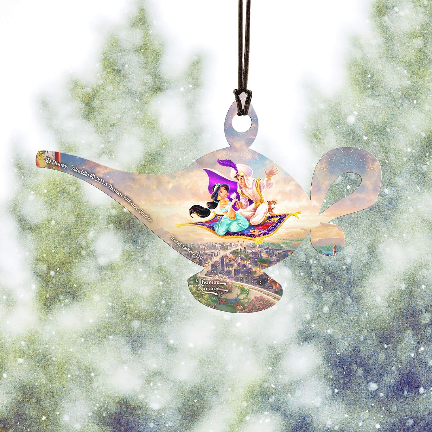Disney - Aladdin and Princess Jasmine's Magic Carpet Ride - Thomas Kinkade - 4.5" x 2.75" Lamp Shaped Hanging Acrylic Accessory | Velveteen Gift Bag - Ideal for Gifting and Collecting ACPLAMP183