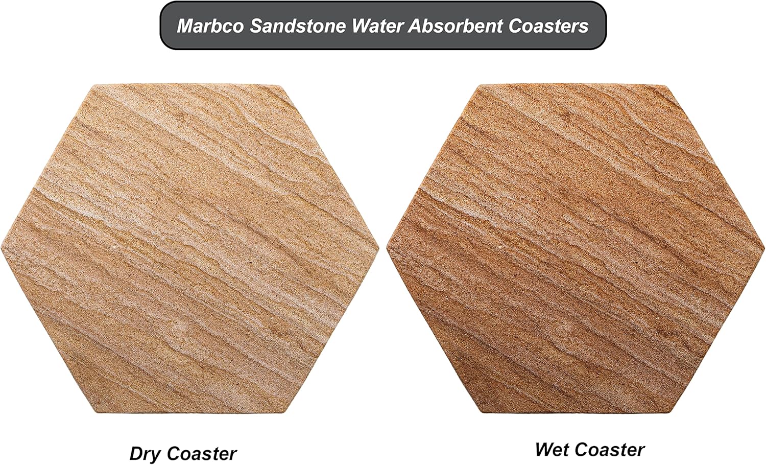 Sandstone Water Absorbent Hand Crafted Hexagon Coasters for Drinks - 4 Inches Wide Thirsty Stone Bar/Drink Coasters- Made from Rainbow Sandstone (Set of 6 Without Holder) - Image 8