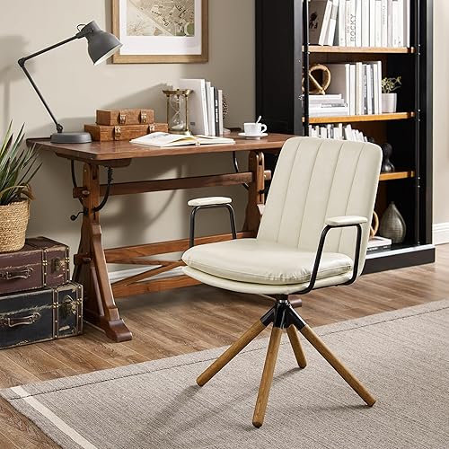 Miniatura 6 de Zouron Silla de oficina moderna de mediados de siglo giratoria, silla de escritorio ergonómica para sala de estar, silla de computadora, silla de