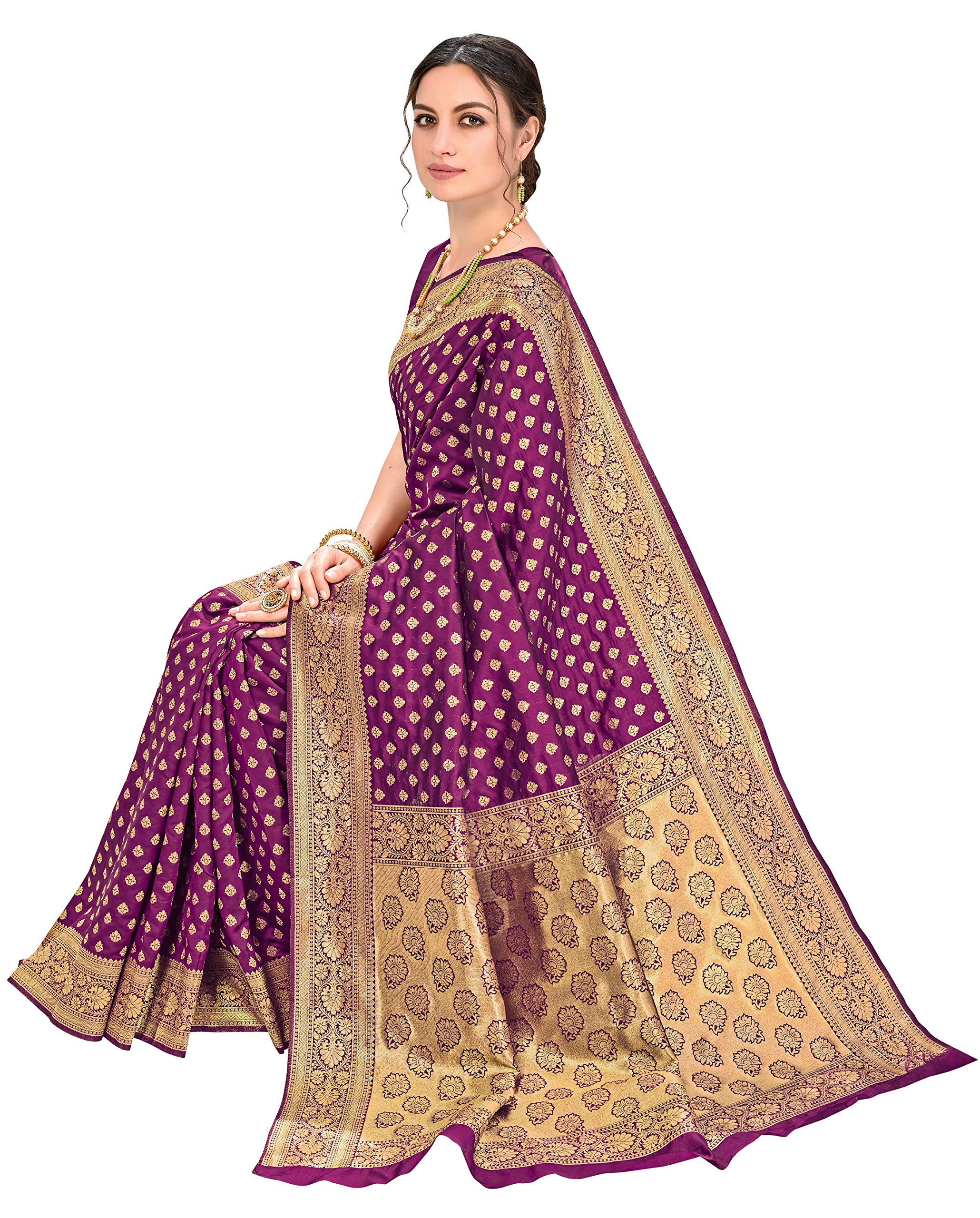 Glory Sarees Women's Woven Pure Soft Kanjivaram Silk Saree Banarasi Style With Blouse Piece for Wedding (kara128_Wine) 3