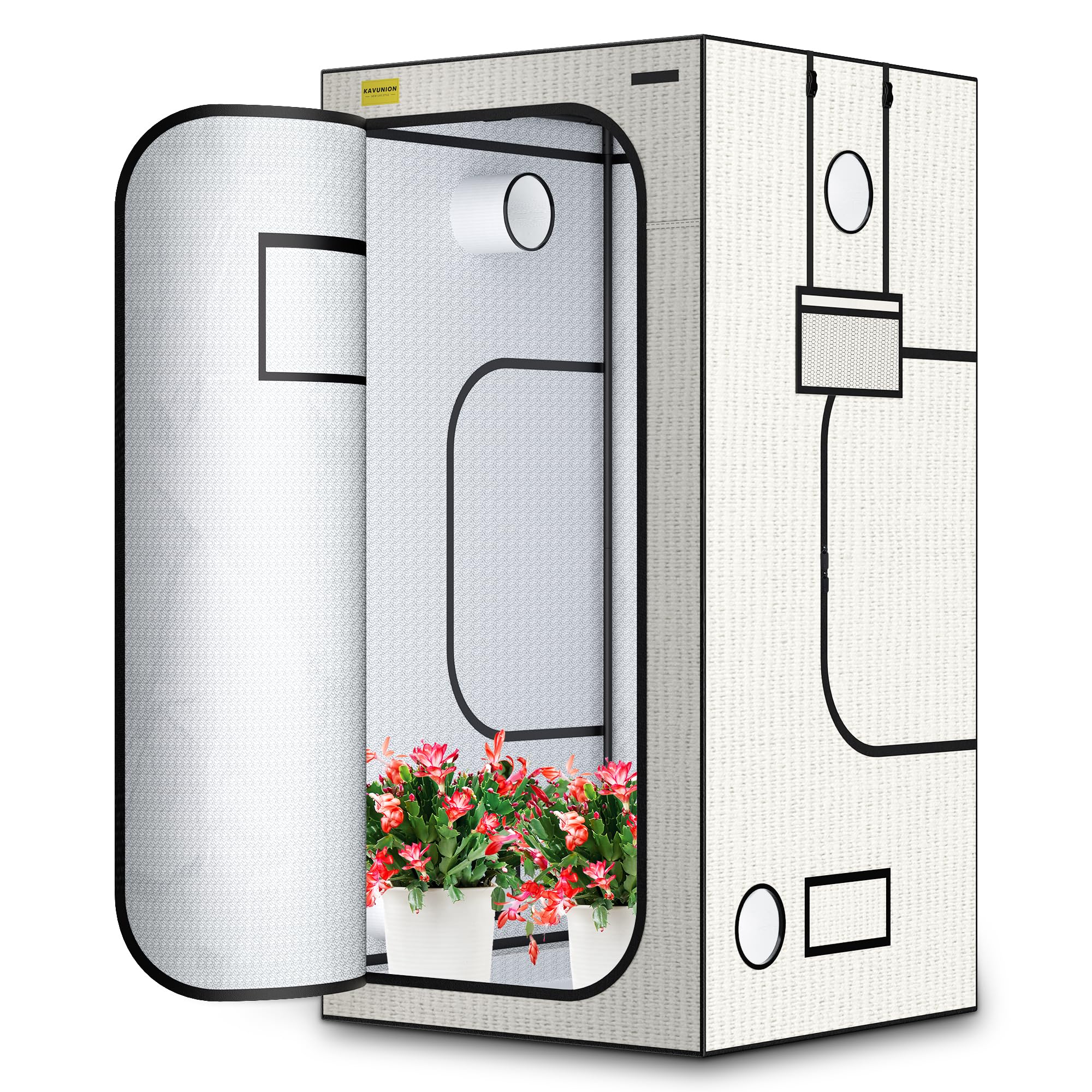Growzelt 100x100x200cm 600D Oxford mit reflektierender Polyesterfolie 22mm Stahlrohre Belüftungsöffnungen Sichtfenster Zuchtzelt für Hydrokulturen